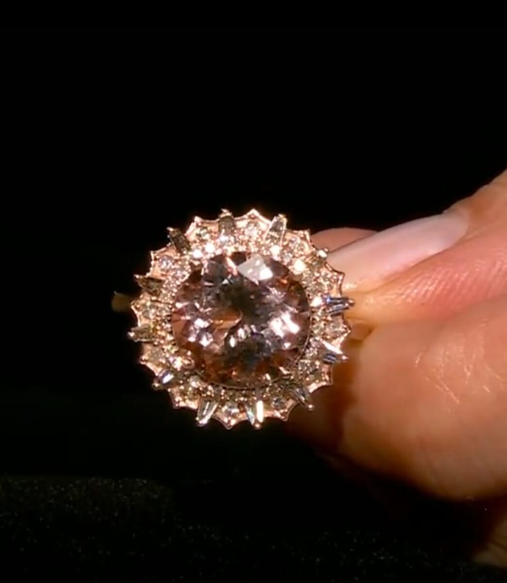 Luxoro AAA Marropino Morganite and G-H I2 Diamond 4.84 ctw Ring in 10K Rose Gold (Size 6.0) 4.33 Grams image number 4