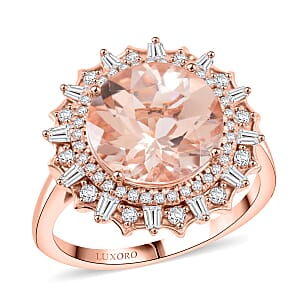 Luxoro AAA Marropino Morganite and G-H I2 Diamond 4.84 ctw Ring in 10K Rose Gold (Size 6.5) 4.33 Grams