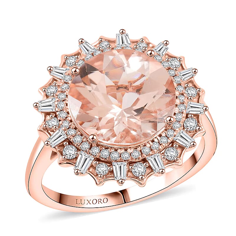 Certified & Appraised Luxoro AAA Marropino Morganite and G-H I2 Diamond 4.84 ctw Ring in 10K Rose Gold (Size 7.0) 4.33 Grams