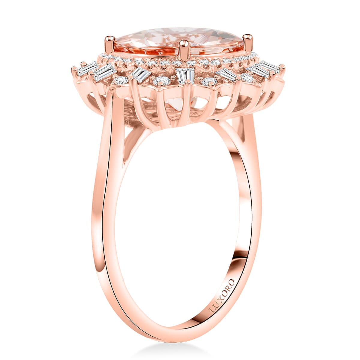 Luxoro AAA Marropino Morganite and G-H I2 Diamond 4.84 ctw Ring in 10K Rose Gold (Size 8.5) 4.33 Grams image number 3