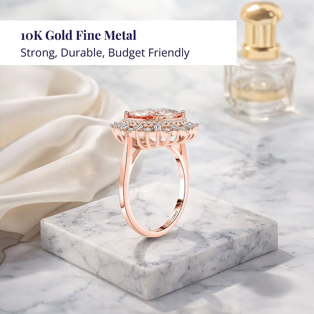 Certified & Appraised Luxoro AAA Marropino Morganite and G-H I2 Diamond 4.84 ctw Ring in 10K Rose Gold (Size 9.0) 4.33 Grams image number 2