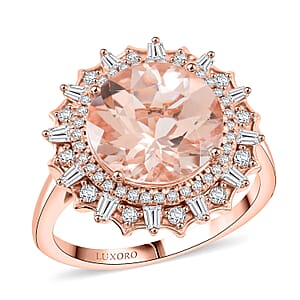 Luxoro AAA Marropino Morganite and G-H I2 Diamond 4.84 ctw Ring in 10K Rose Gold (Size 9.5) 4.33 Grams