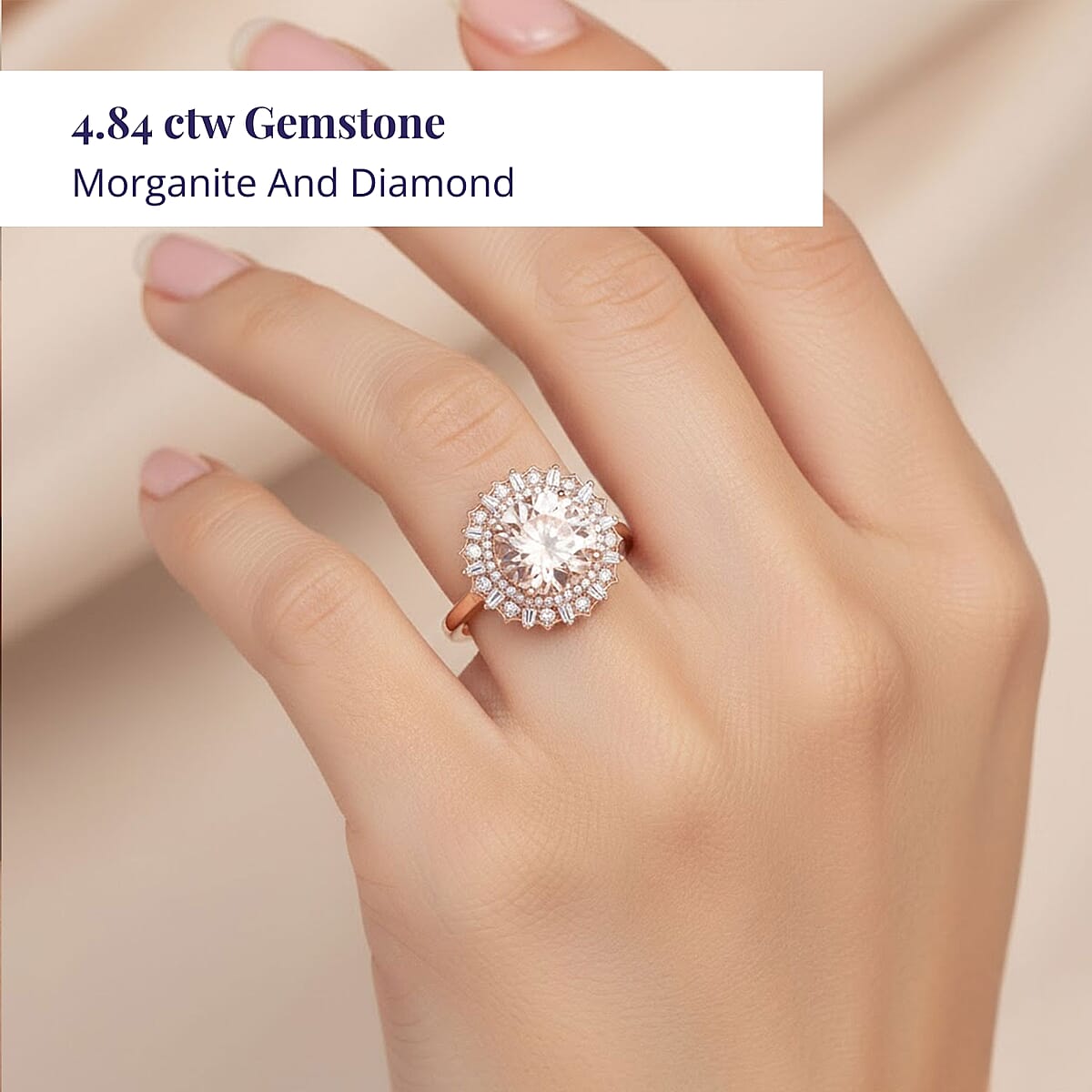 Luxoro AAA Marropino Morganite and G-H I2 Diamond 4.84 ctw Ring in 10K Rose Gold (Size 9.5) 4.33 Grams image number 1