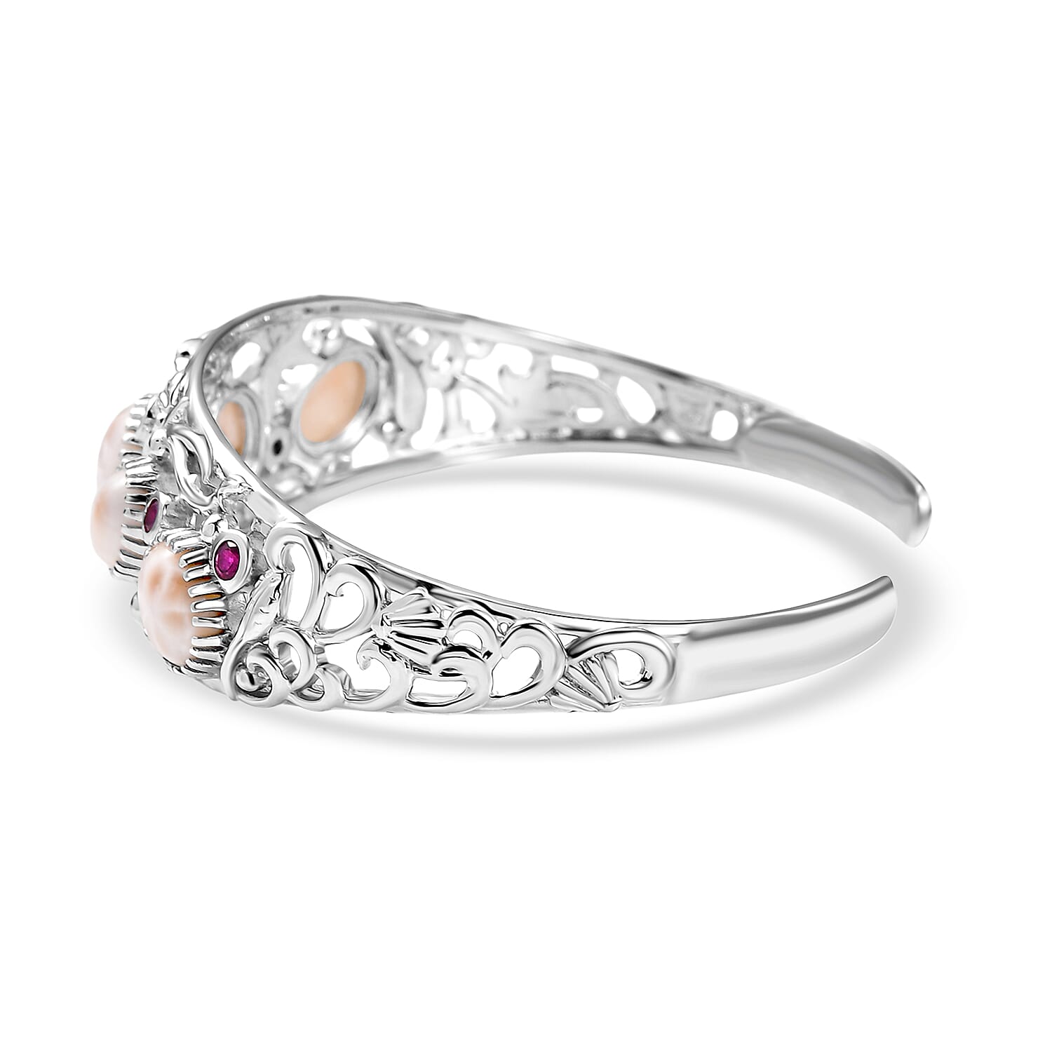 D'Joy Premium Natrolite and Orissa Rhodolite Garnet 10.65 ctw Cuff Bangle Bracelet in Rhodium Over Sterling Silver
