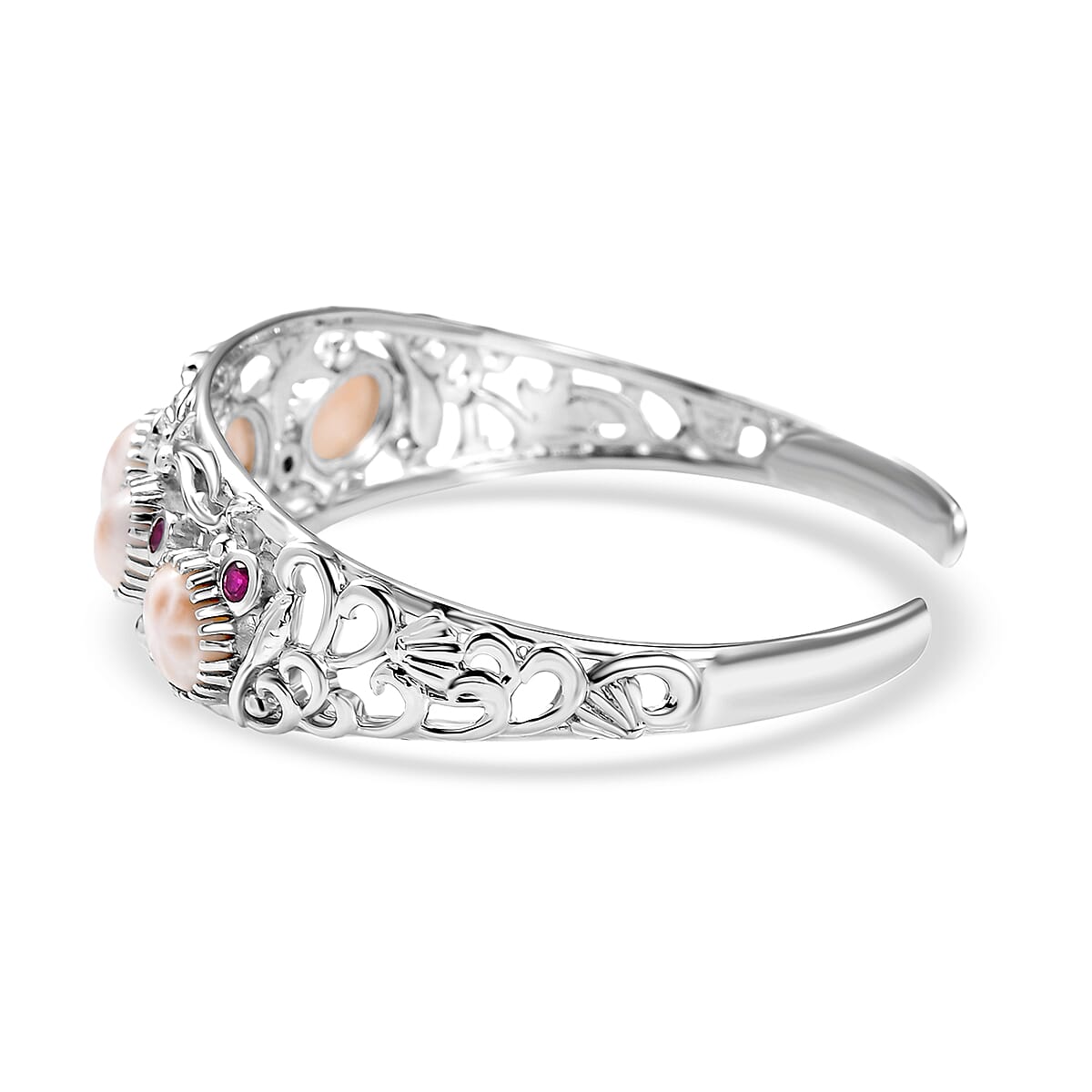 D&rsquo;Joy Premium Natrolite and Orissa Rhodolite Garnet 10.65 ctw Cuff Bangle Bracelet in Rhodium Over Sterling Silver image number 3