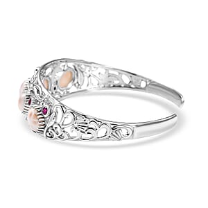 D'Joy Premium Natrolite and Orissa Rhodolite Garnet 10.65 ctw Cuff Bangle Bracelet in Rhodium Over Sterling Silver