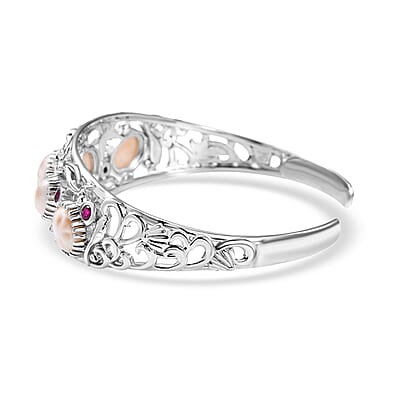 D'Joy Premium Natrolite and Orissa Rhodolite Garnet 10.65 ctw Cuff Bangle Bracelet in Rhodium Over Sterling Silver