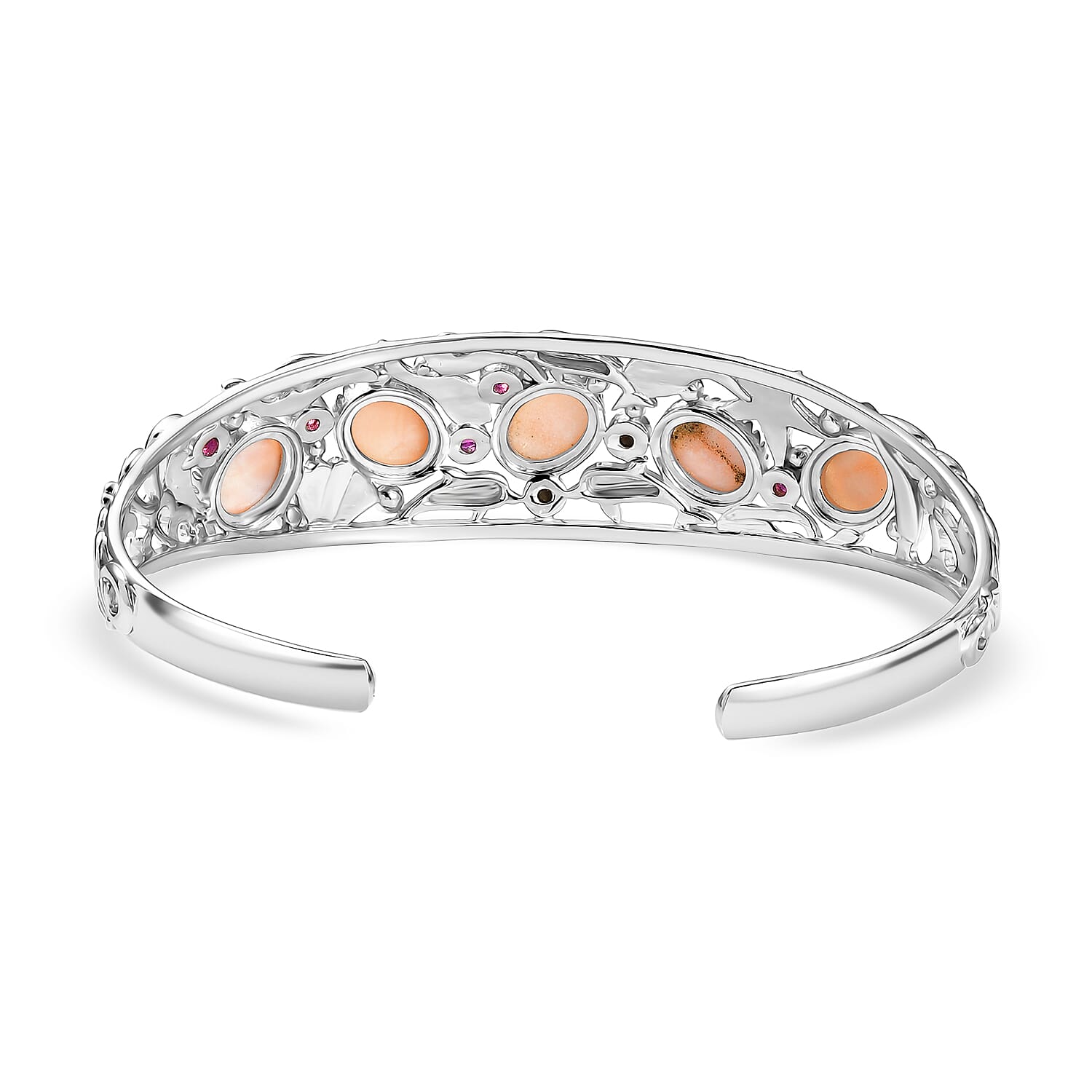 D'Joy Premium Natrolite and Orissa Rhodolite Garnet 10.65 ctw Cuff Bangle Bracelet in Rhodium Over Sterling Silver