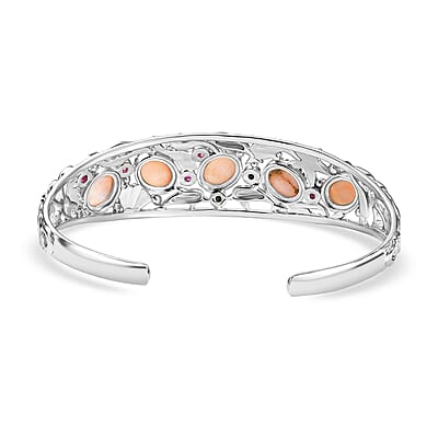 D'Joy Premium Natrolite and Orissa Rhodolite Garnet 10.65 ctw Cuff Bangle Bracelet in Rhodium Over Sterling Silver