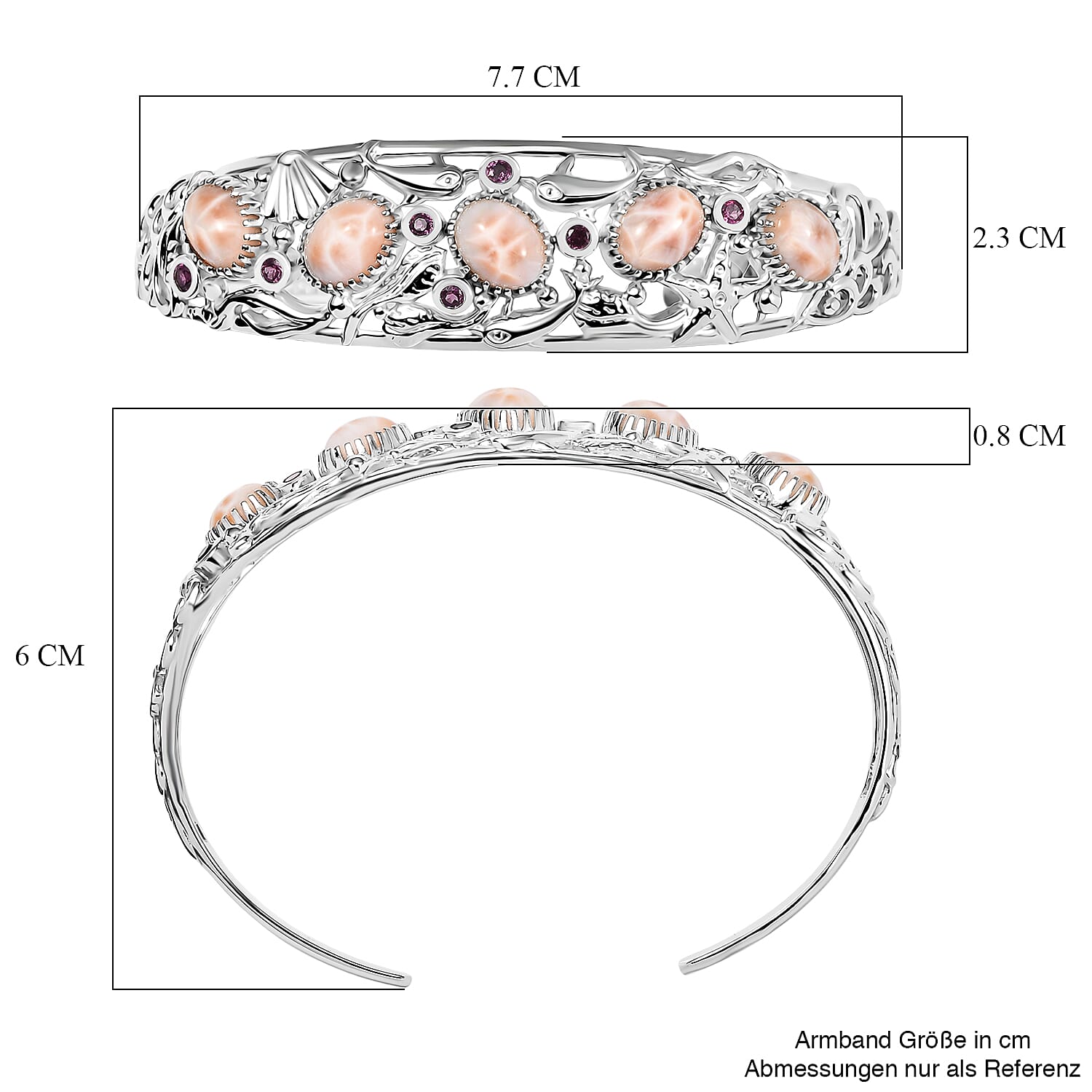D'Joy Premium Natrolite and Orissa Rhodolite Garnet 10.65 ctw Cuff Bangle Bracelet in Rhodium Over Sterling Silver