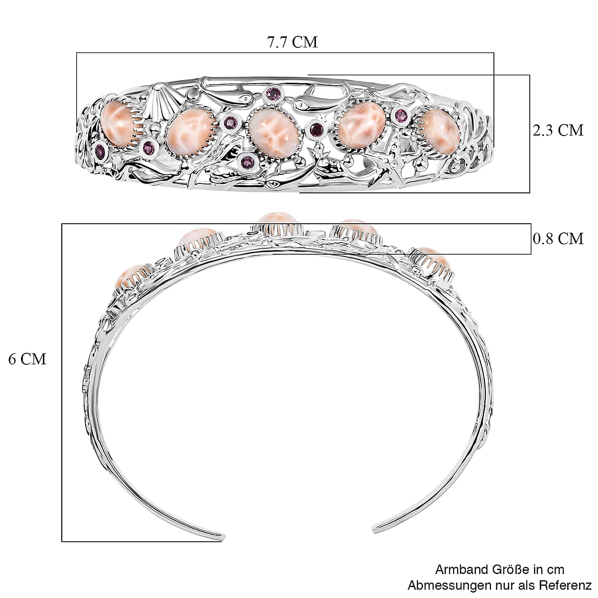 D&rsquo;Joy Premium Natrolite and Orissa Rhodolite Garnet 10.65 ctw Cuff Bangle Bracelet in Rhodium Over Sterling Silver image number 5