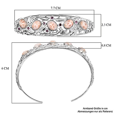 D'Joy Premium Natrolite and Orissa Rhodolite Garnet 10.65 ctw Cuff Bangle Bracelet in Rhodium Over Sterling Silver
