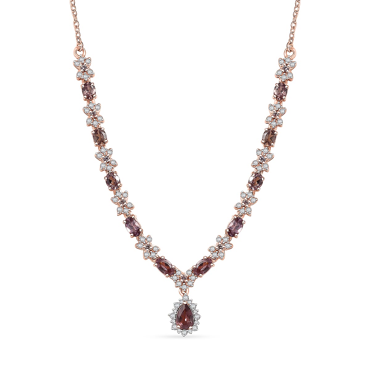 D'Joy Madagascar Color Change Garnet and White Zircon 4.25 ctw Floral Necklace 18 Inches in 18K Vermeil Rose Gold Over Sterling Silver image number 0
