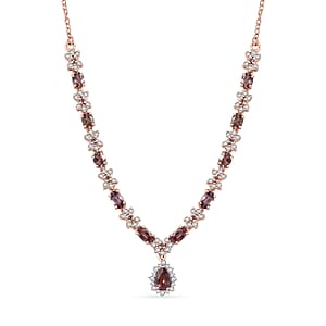 D'Joy Madagascar Color Change Garnet and White Zircon 4.25 ctw Floral Necklace 18 Inches in 18K Vermeil Rose Gold Over Sterling Silver