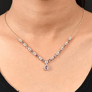 D'Joy Madagascar Color Change Garnet and White Zircon 4.25 ctw Floral Necklace 18 Inches in 18K Vermeil Rose Gold Over Sterling Silver