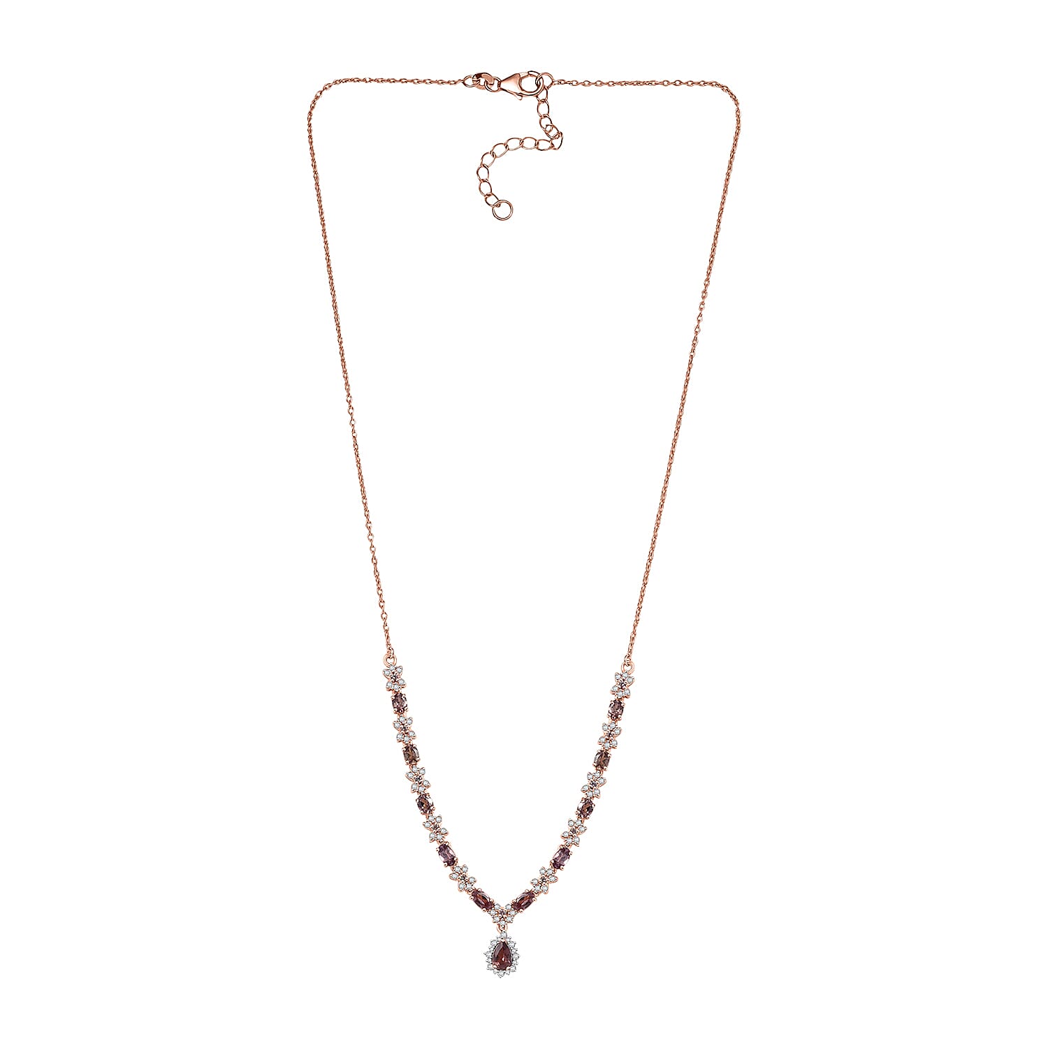D'Joy Madagascar Color Change Garnet and White Zircon 4.25 ctw Floral Necklace 18 Inches in 18K Vermeil Rose Gold Over Sterling Silver