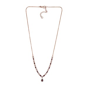 D'Joy Madagascar Color Change Garnet and White Zircon 4.25 ctw Floral Necklace 18 Inches in 18K Vermeil Rose Gold Over Sterling Silver