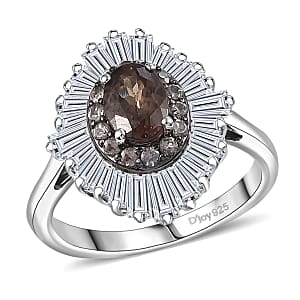 D'Joy Madagascar Color Change Garnet and Moissanite 3.35 ctw Starburst Elegance Ring in Rhodium Over Sterling Silver (Size 10.0)