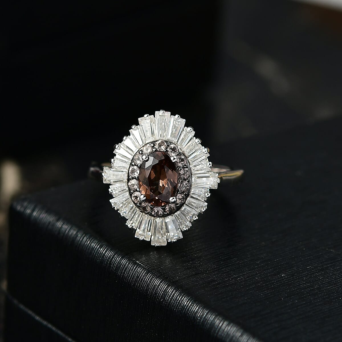 D'Joy Madagascar Color Change Garnet and Moissanite 3.35 ctw Starburst Elegance Ring in Rhodium Over Sterling Silver (Size 5.0) image number 1