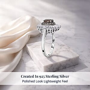 D'Joy Madagascar Color Change Garnet and Moissanite 3.35 ctw Starburst Elegance Ring in Rhodium Over Sterling Silver (Size 5.0)