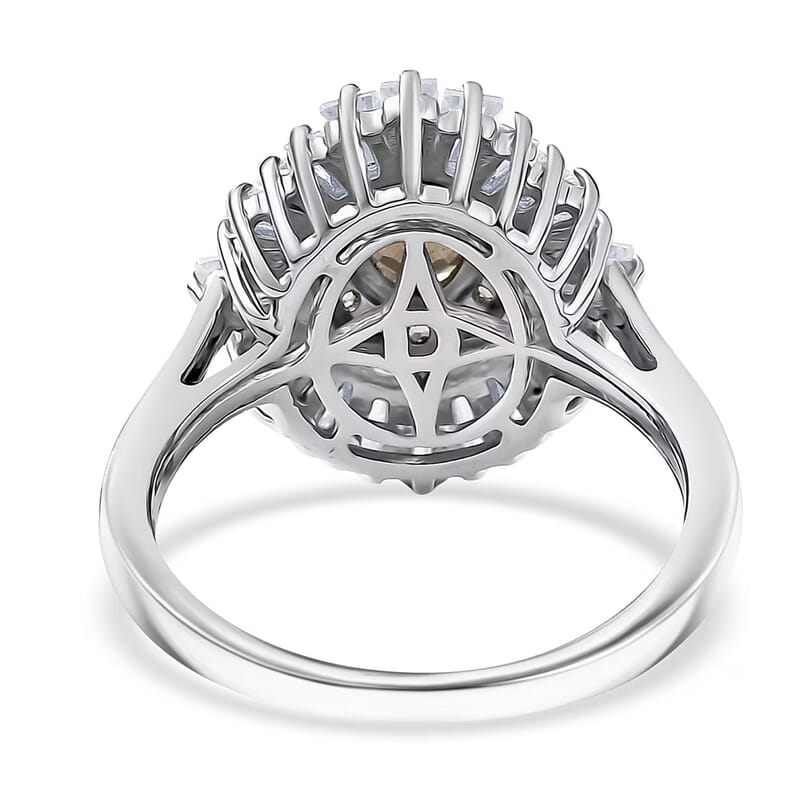 D'Joy Madagascar Color Change Garnet and Moissanite 3.35 ctw Starburst Elegance Ring in Rhodium Over Sterling Silver (Size 5.0)
