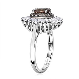 D'Joy Madagascar Color Change Garnet and Moissanite 3.35 ctw Starburst Elegance Ring in Rhodium Over Sterling Silver (Size 6.0)