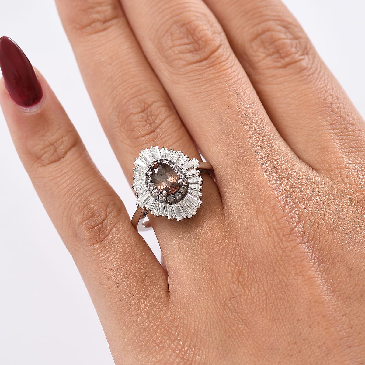 D'Joy Madagascar Color Change Garnet and Moissanite 3.35 ctw Starburst Elegance Ring in Rhodium Over Sterling Silver (Size 9.0) image number 2