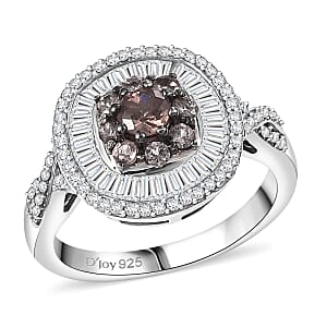 D'Joy Madagascar Color Change Garnet and Moissanite 1.50 ctw Regal Halo Ring in Rhodium Over Sterling Silver (Size 10.0)