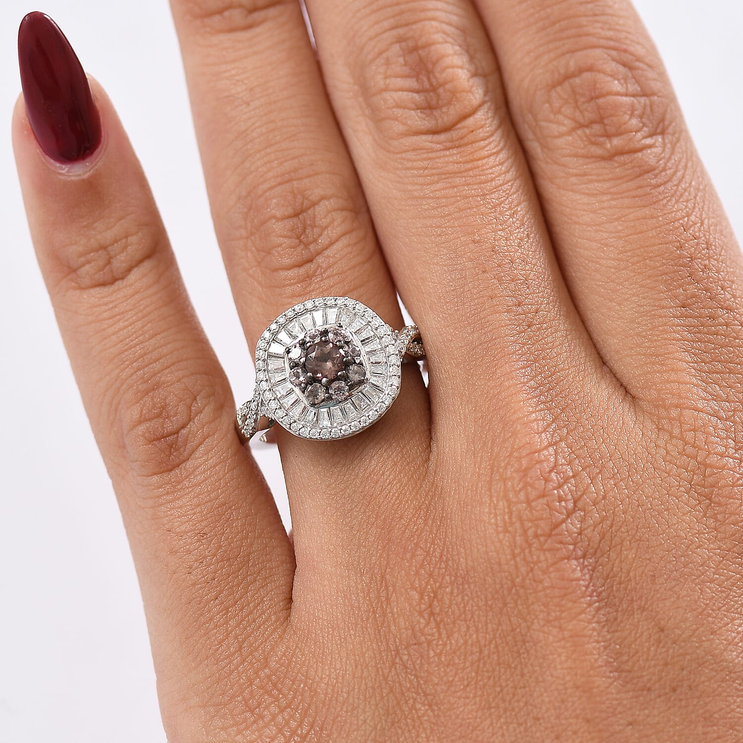D'Joy Madagascar Color Change Garnet and Moissanite 1.50 ctw Regal Halo Ring in Rhodium Over Sterling Silver (Size 10.0)