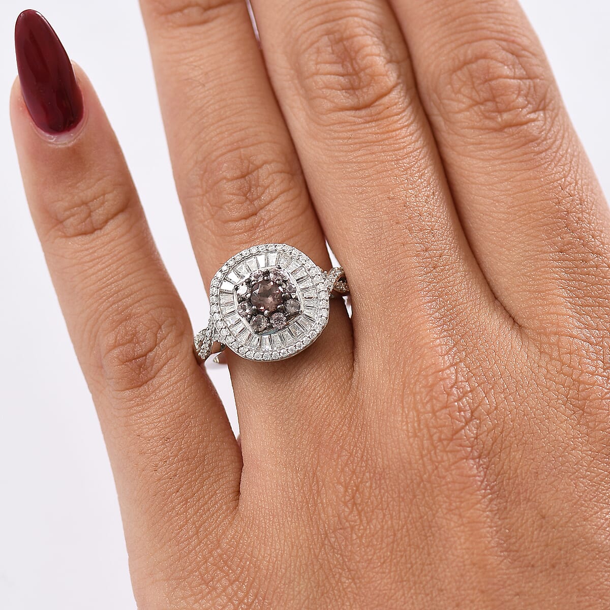 D'Joy Madagascar Color Change Garnet and Moissanite 1.50 ctw Regal Halo Ring in Rhodium Over Sterling Silver (Size 10.0) image number 2