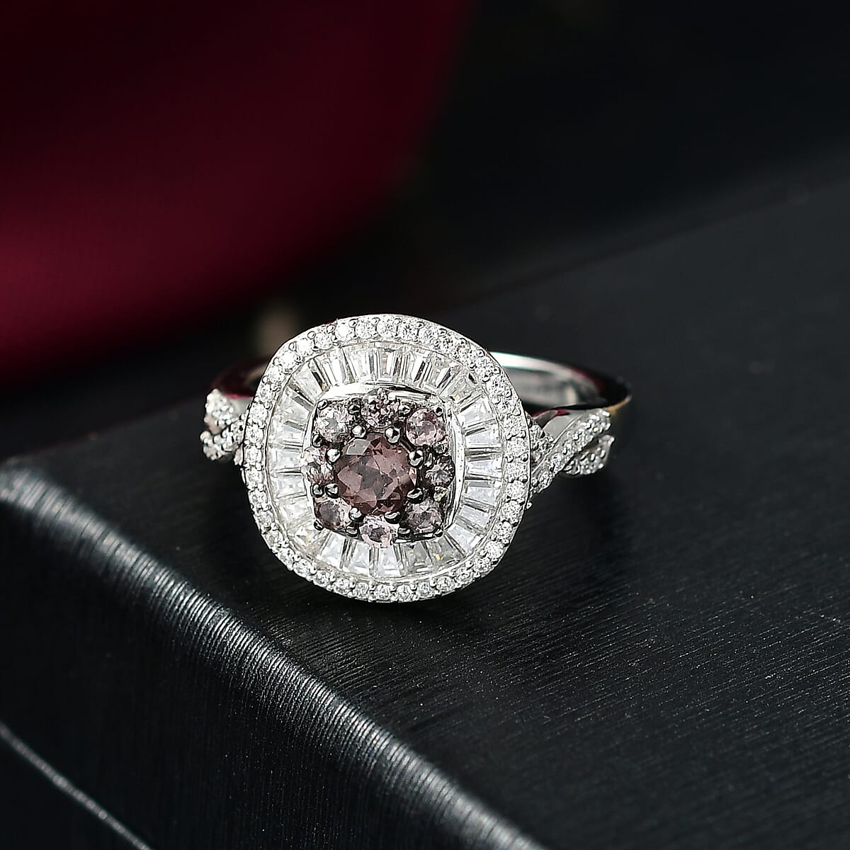 D'Joy Madagascar Color Change Garnet and Moissanite 1.50 ctw Regal Halo Ring in Rhodium Over Sterling Silver (Size 5.0) image number 1
