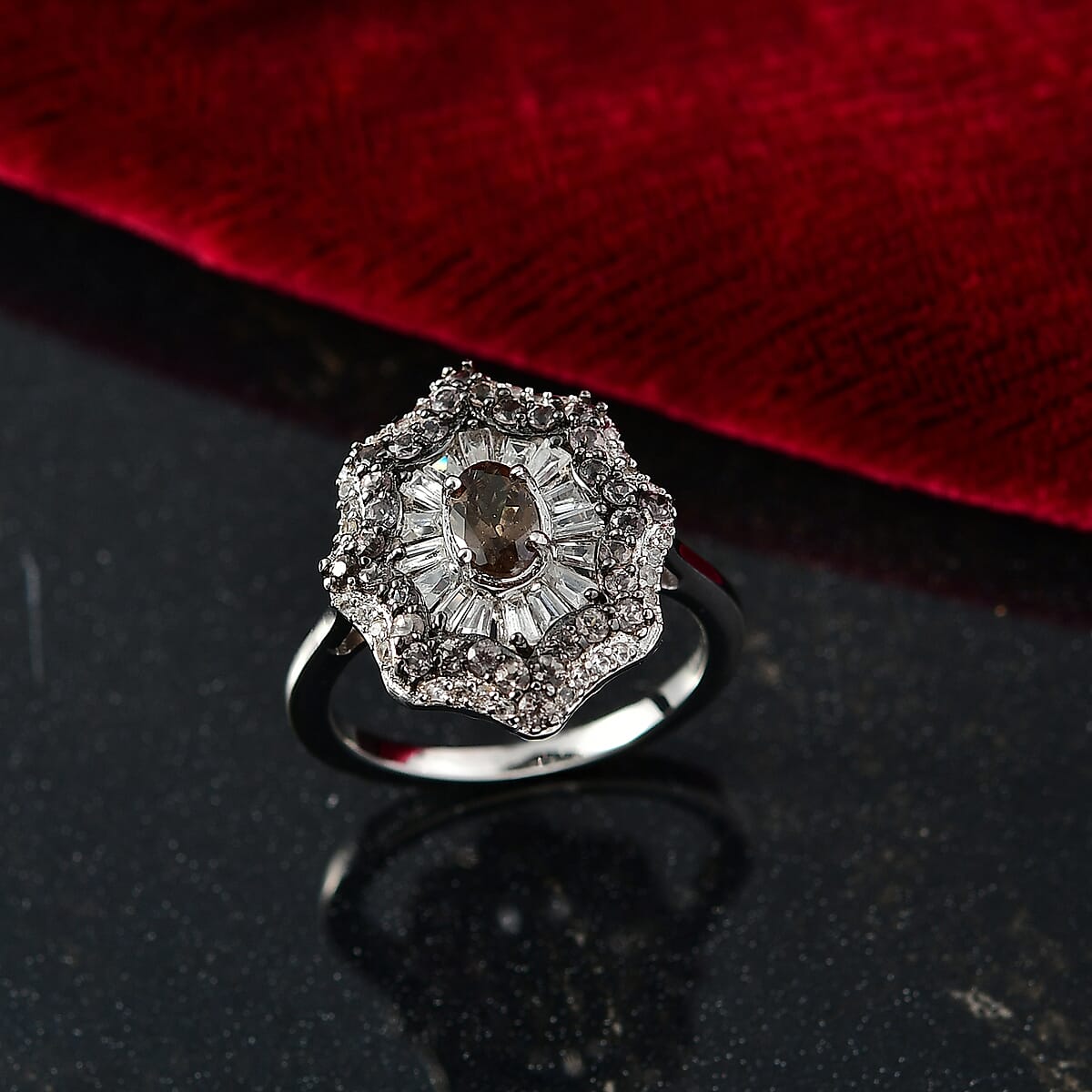 D'Joy Madagascar Color Change Garnet and White Zircon 2.25 ctw Celestial Radiance Ring in Rhodium Over Sterling Silver (Size 10.0) image number 1
