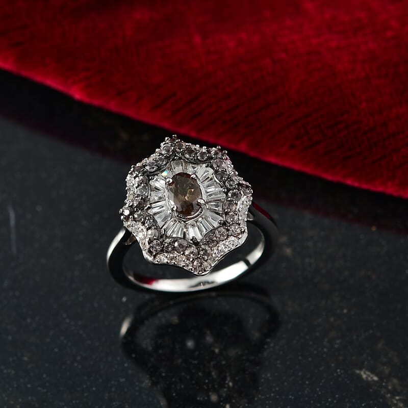 D'Joy Madagascar Color Change Garnet and White Zircon 2.25 ctw Celestial Radiance Ring in Rhodium Over Sterling Silver (Size 10.0)
