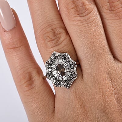 D'Joy Madagascar Color Change Garnet and White Zircon 2.25 ctw Celestial Radiance Ring in Rhodium Over Sterling Silver (Size 10.0)