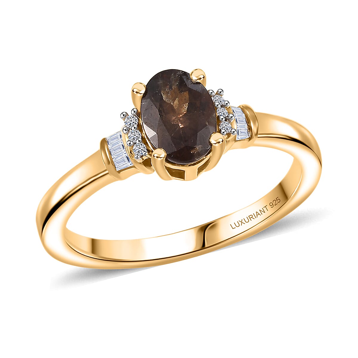 Premium Madagascar Color Change Garnet and Luxuriant Lab Grown Diamond 1.10 ctw GraceLine Ring in 18K Vermeil Yellow Gold Sterling Silver (Size 10.0) image number 0
