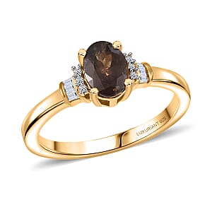 Premium Madagascar Color Change Garnet and Luxuriant Lab Grown Diamond 1.10 ctw GraceLine Ring in 18K Vermeil Yellow Gold Sterling Silver (Size 10.0)