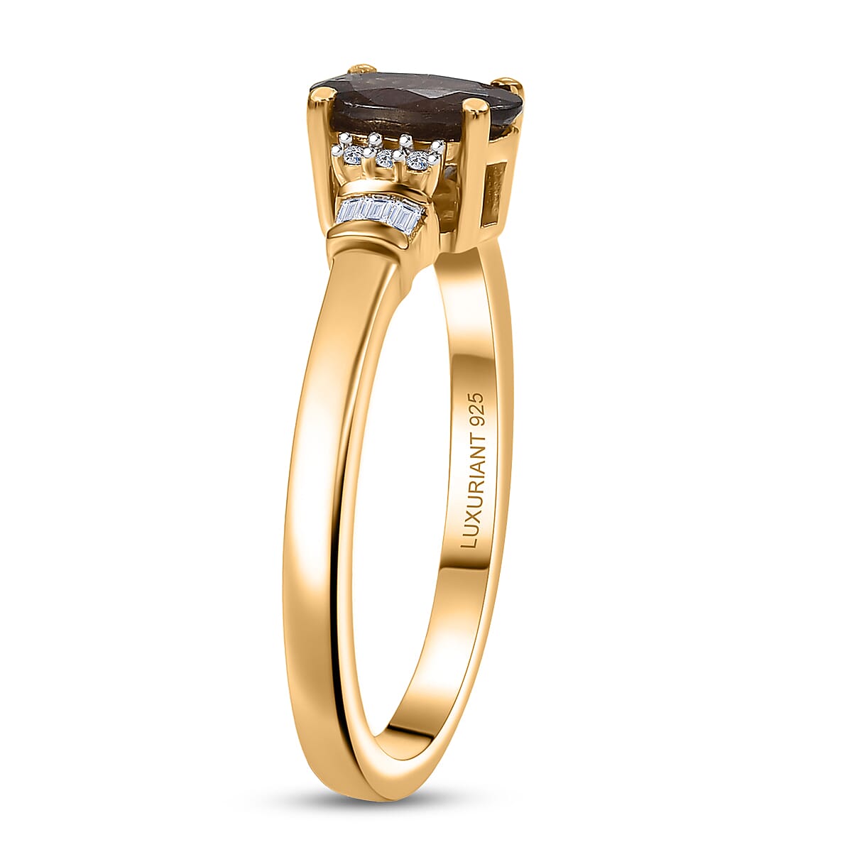 Premium Madagascar Color Change Garnet and Luxuriant Lab Grown Diamond 1.10 ctw GraceLine Ring in 18K Vermeil Yellow Gold Sterling Silver (Size 10.0) image number 3