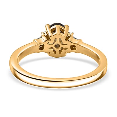 Premium Madagascar Color Change Garnet and G-H SI Luxuriant Lab Grown Diamond 1.10 ctw GraceLine Ring in 18K Vermeil Yellow Gold Sterling Silver (Size 10.0)
