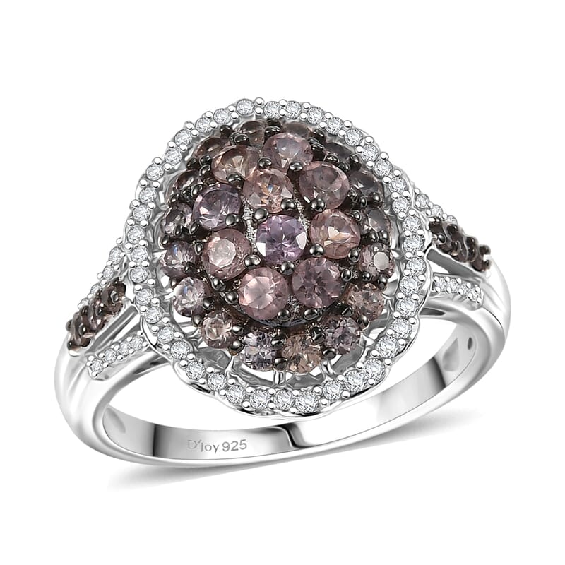 D'Joy Madagascar Color Change Garnet and White Zircon 1.85 ctw Solar Bloom Ring in Rhodium Over Sterling Silver (Size 10.0)