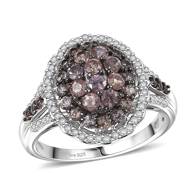 D'Joy Madagascar Color Change Garnet and White Zircon 1.85 ctw Solar Bloom Ring in Rhodium Over Sterling Silver (Size 10.0)