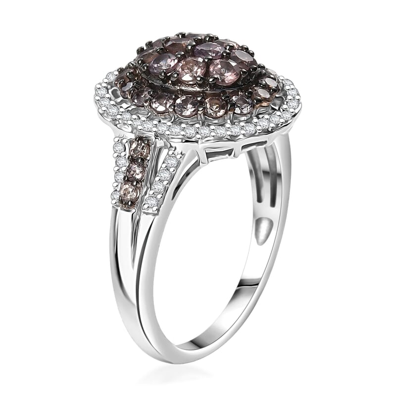 D'Joy Madagascar Color Change Garnet and White Zircon 1.85 ctw Solar Bloom Ring in Rhodium Over Sterling Silver (Size 10.0)