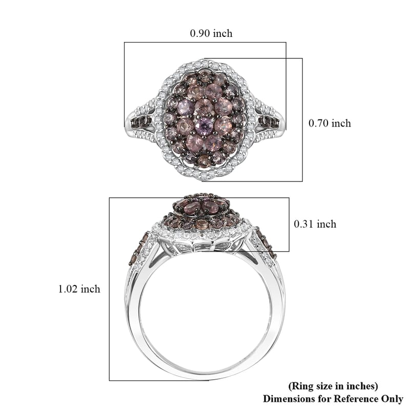 D'Joy Madagascar Color Change Garnet and White Zircon 1.85 ctw Solar Bloom Ring in Rhodium Over Sterling Silver (Size 10.0)