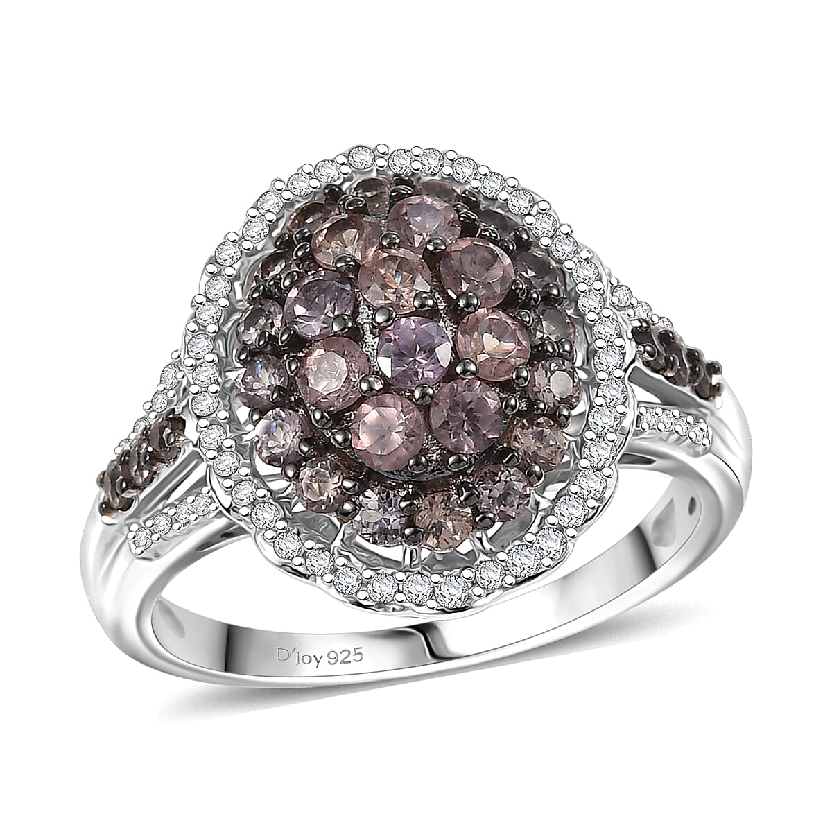 D'Joy Madagascar Color Change Garnet and White Zircon 1.85 ctw Solar Bloom Ring in Rhodium Over Sterling Silver (Size 8.0) image number 0