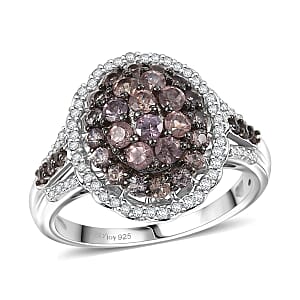 D'Joy Madagascar Color Change Garnet and White Zircon 1.85 ctw Solar Bloom Ring in Rhodium Over Sterling Silver (Size 8.0)