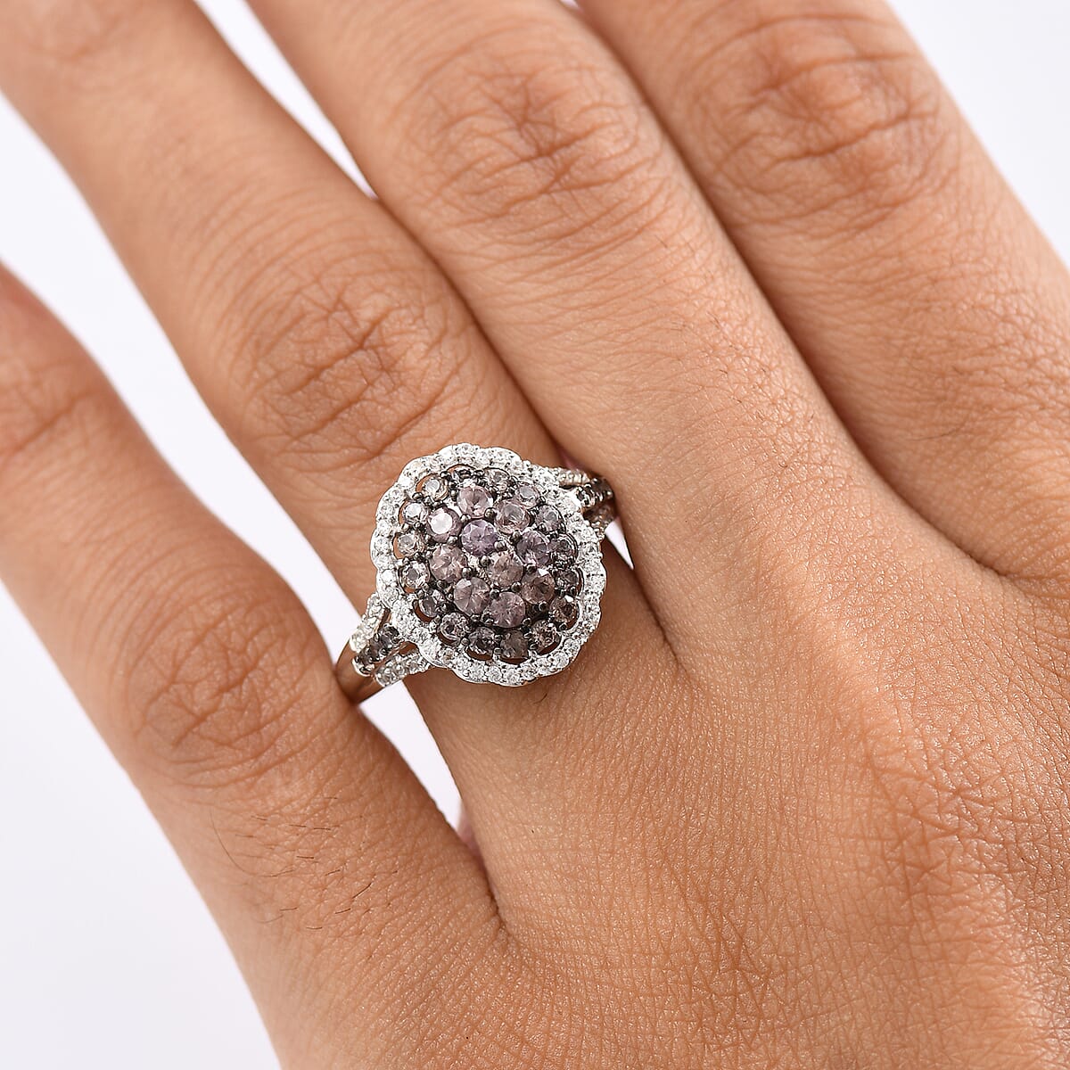 D'Joy Madagascar Color Change Garnet and White Zircon 1.85 ctw Solar Bloom Ring in Rhodium Over Sterling Silver (Size 8.0) image number 2