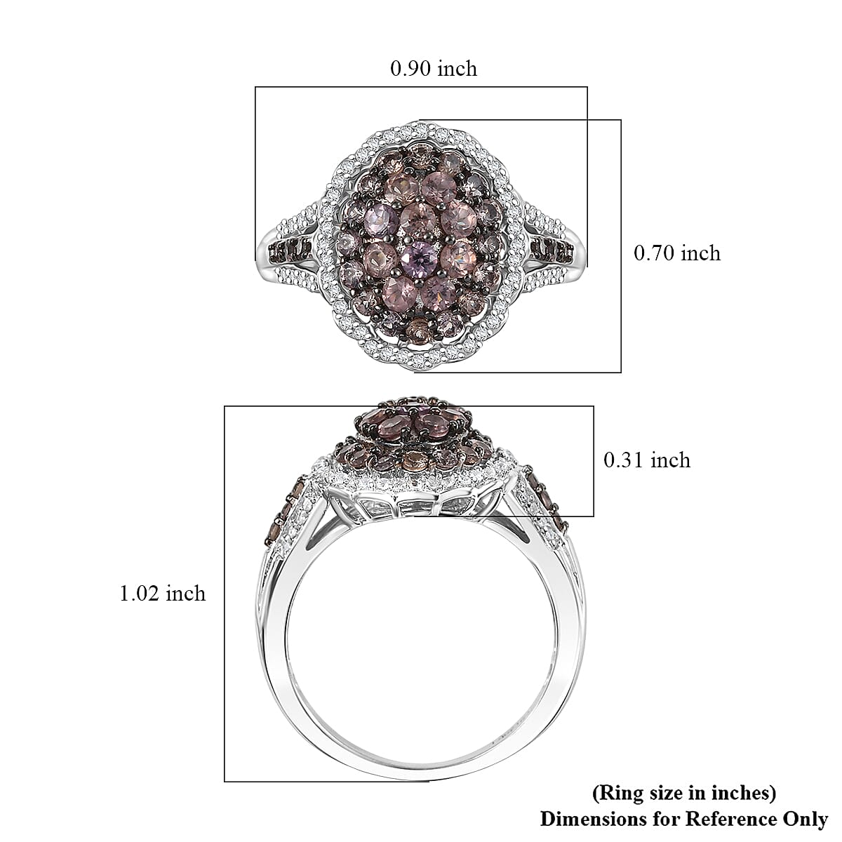 D'Joy Madagascar Color Change Garnet and White Zircon 1.85 ctw Solar Bloom Ring in Rhodium Over Sterling Silver (Size 8.0) image number 5