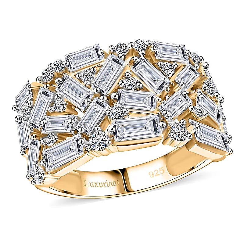 Luxuriant Lab Grown Diamond G-H SI 2.00 ctw Firecracker Ring in 18K Vermeil Yellow Gold Over Sterling Silver (Size 10.0)