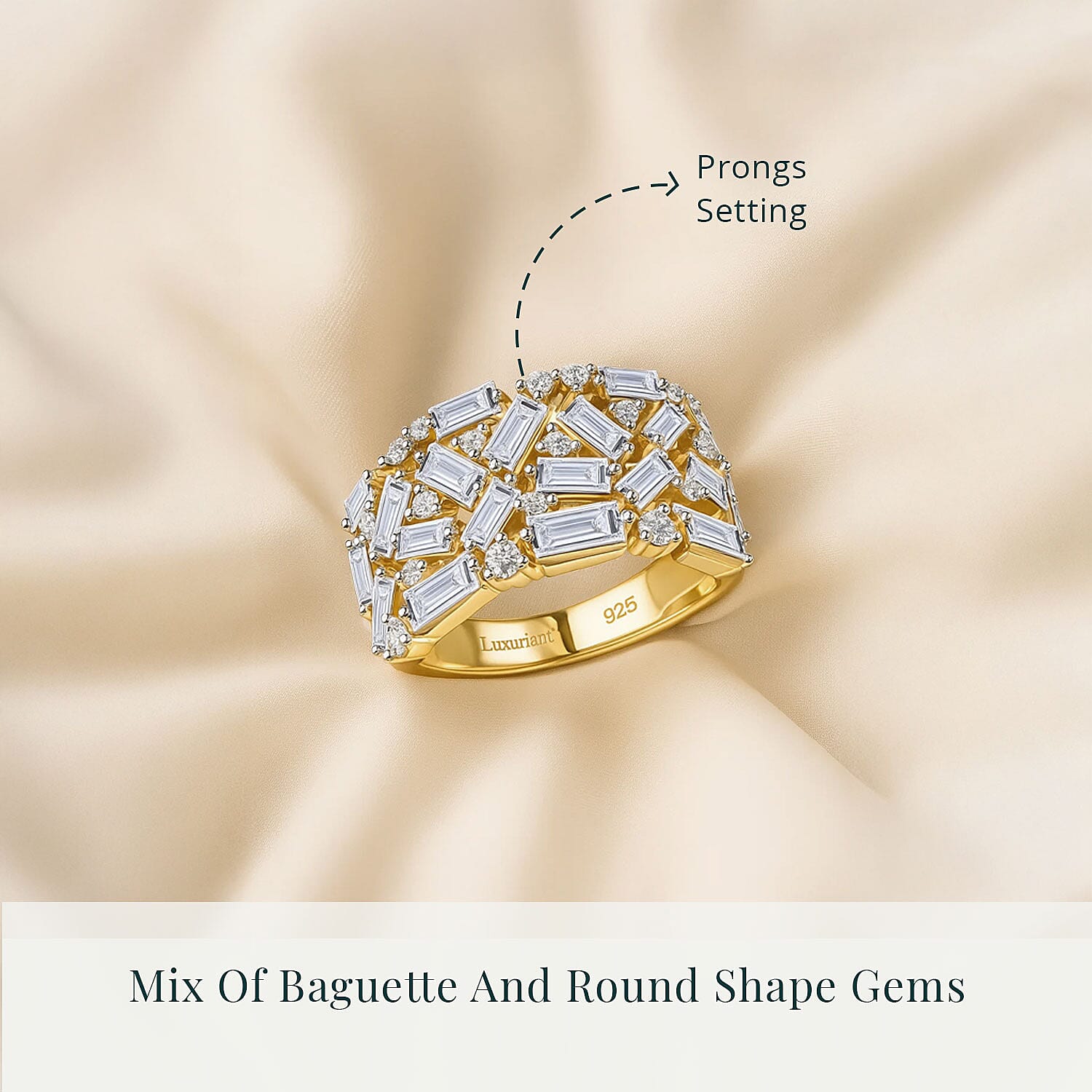 Luxuriant Lab Grown Diamond G-H SI 2.00 ctw Firecracker Ring in 18K Vermeil Yellow Gold Over Sterling Silver (Size 10.0) (Del. In 10-12 Days)