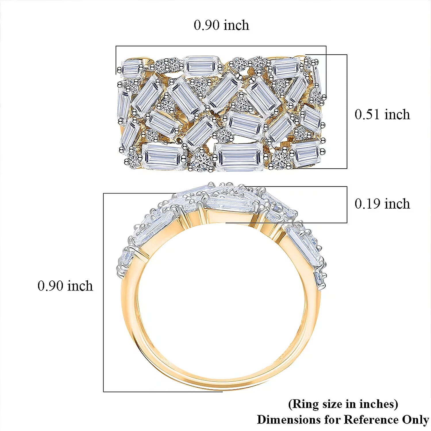 Luxuriant Lab Grown Diamond G-H SI 2.00 ctw Firecracker Ring in 18K Vermeil Yellow Gold Over Sterling Silver (Size 10.0) (Del. In 10-12 Days)