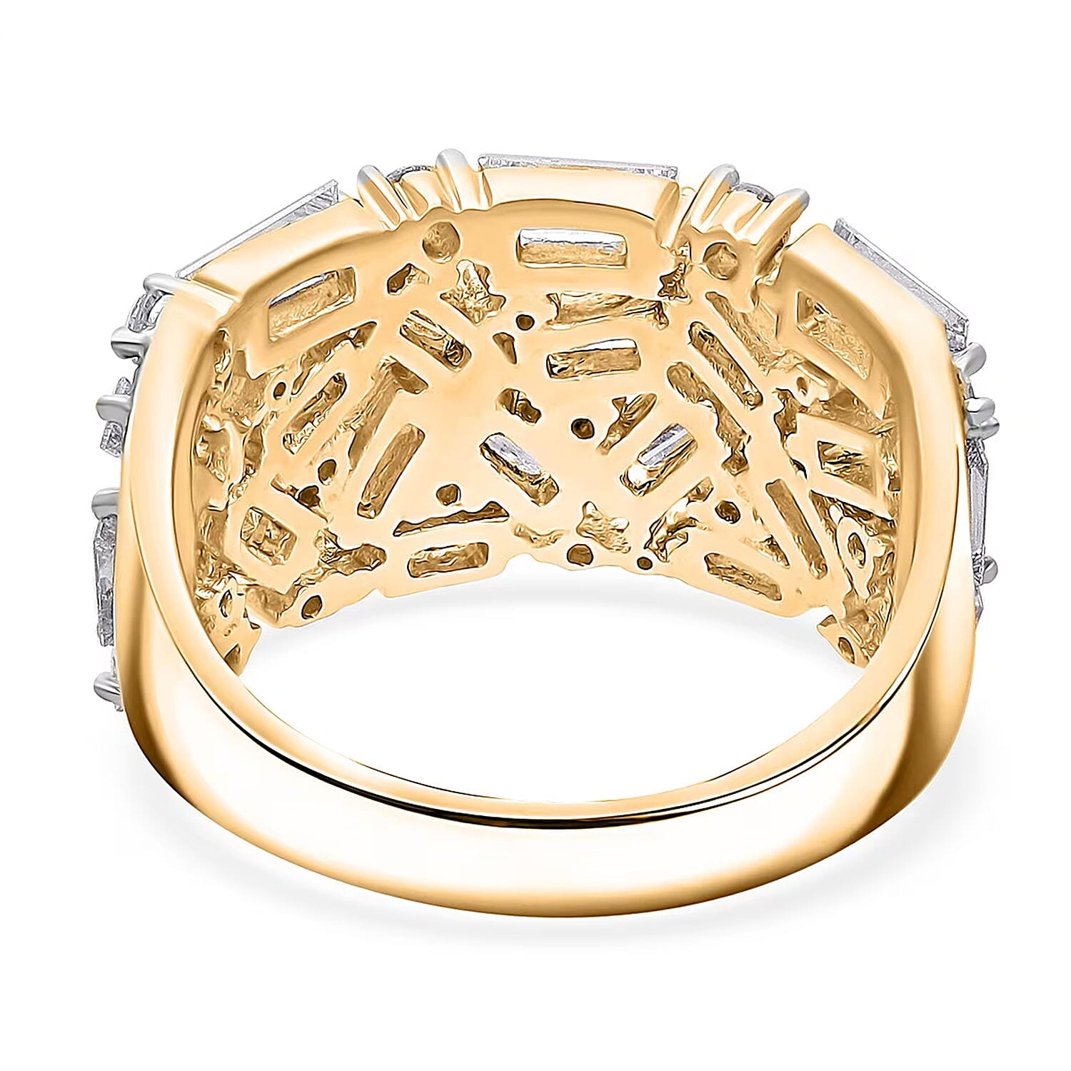 Luxuriant Lab Grown Diamond G-H SI 2.00 ctw Firecracker Ring in 18K Vermeil Yellow Gold Over Sterling Silver (Size 10.0) (Del. In 10-12 Days)